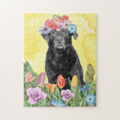 Labrador Hund mit Blume Spring Puzzle (Vertikal)