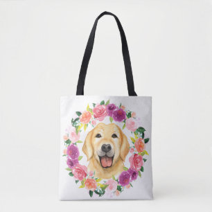 Labrador-Hund mit Blumenwreath-Taschen-Tasche Tasche
