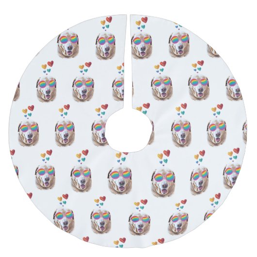 Labrador Hund mit HerzValentinstag Polyester Weihnachtsbaumdecke (Vorderseite)