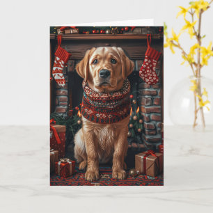 Labrador-Hund mit Weihnachtsgeschenken Kamin Karte