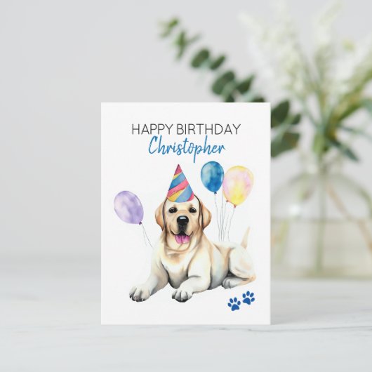 Labrador Hund Personalisiert Happy Birthday Postkarte (Stehend Vorderseite)