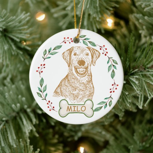 Labrador Hund Personalisiert Zeichnend Hand Keramik Ornament (Baum)
