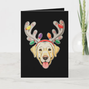 Labrador-Hund-Rentier-Geweih-Weihnachtslichter Karte