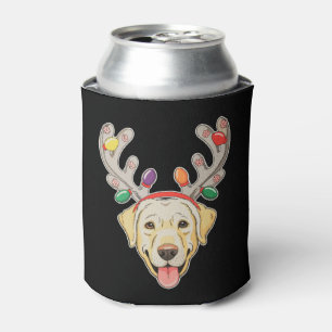 Labrador-Hund-Rentiergeweihe-Weihnachtslichter Dosenkühler