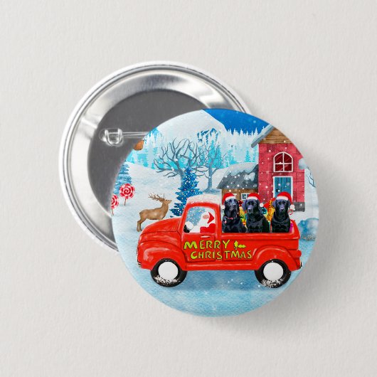 Labrador Hund Weihnachts-LKW Schnee Button (Vorne & Hinten)