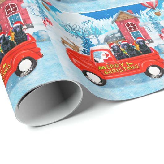 Labrador Hund Weihnachts-LKW Schnee Geschenkpapier (Rolleneckpunkt)