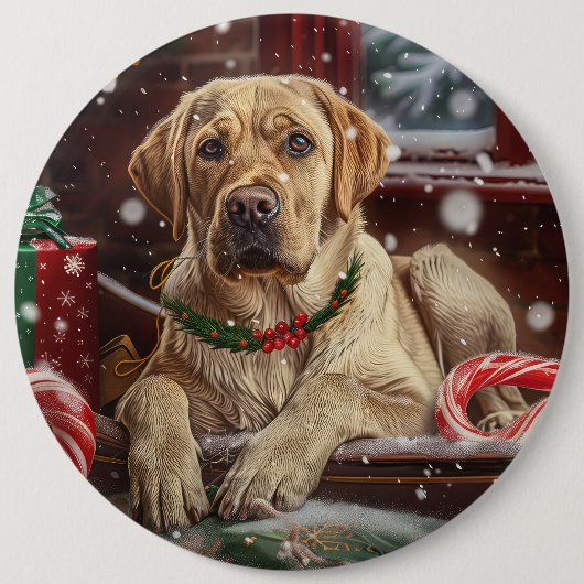 Labrador Hund Weihnachtsfest Button (Vorderseite)