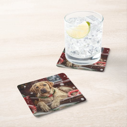 Labrador Hund Weihnachtsfest Rechteckiger Pappuntersetzer (Vor Ort)