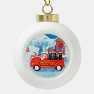 Labrador-Hund Weihnachtslieferwagen Schnee Keramik Kugel-Ornament