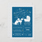 Labrador Hunde Baby Dusche Blue Boy Labrador 2 Hun Einladung (Vorne/Hinten)