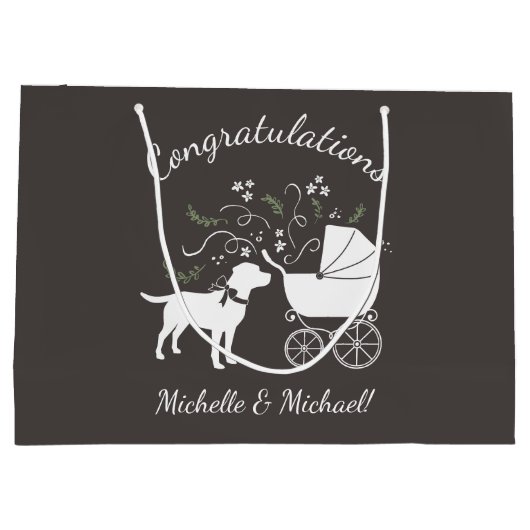 Labrador Hunde Babydusche Labrador Grau Geschlecht Große Geschenktüte (Rückseite)