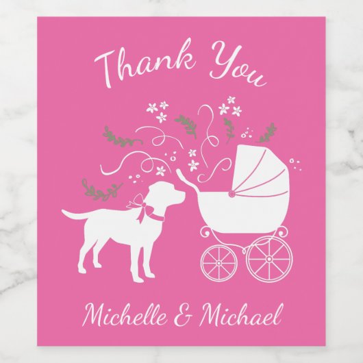 Labrador Hunde Kinderdusche Pink Girl Labrador Weinetikett (Einzelnes Label)