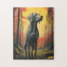 Labrador im Wald bei Sonnenuntergang