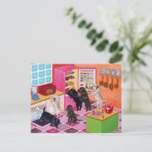 Labrador Kitchen Party Painting Postkarte (Stehend Vorderseite)