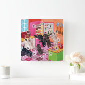 Labrador Kitchen Party Painting Quadratische Wanduhr (Zuhause)