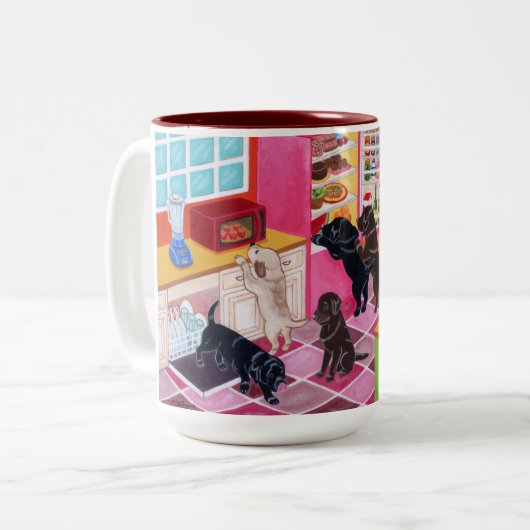 Labrador-Küchen-Party-Malerei Zweifarbige Tasse (Vorderseite Links)
