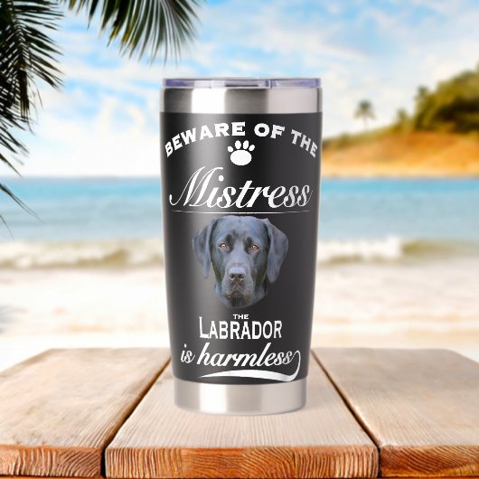 Labrador Labrador Dog Labrador Beware Mistress Thermobecher (Strand (gedreht))