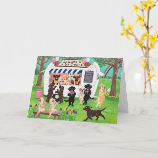 Labrador leckt Eiscreme-Labradore Karte (Gelbe Blume)