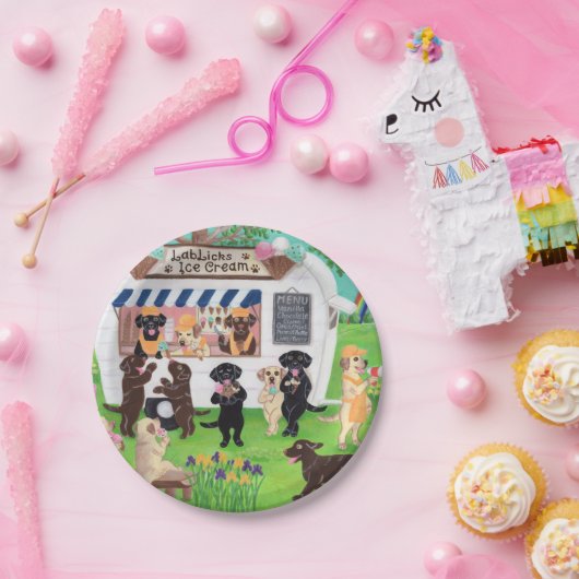 Labrador leckt Eiscreme-Labradore Pappteller (Party)