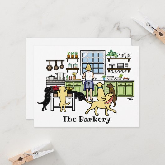 Labrador Mama Kitchen Blonde Karte (Vorderseite/Rückseite Beispiel)