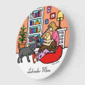 Labrador-Mama-Lesung Große Wanduhr (Winkel)