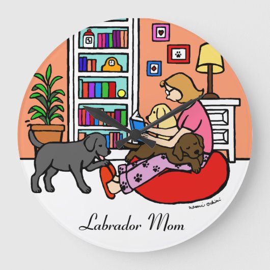 Labrador-Mama-Lesung Große Wanduhr (Vorderseite)