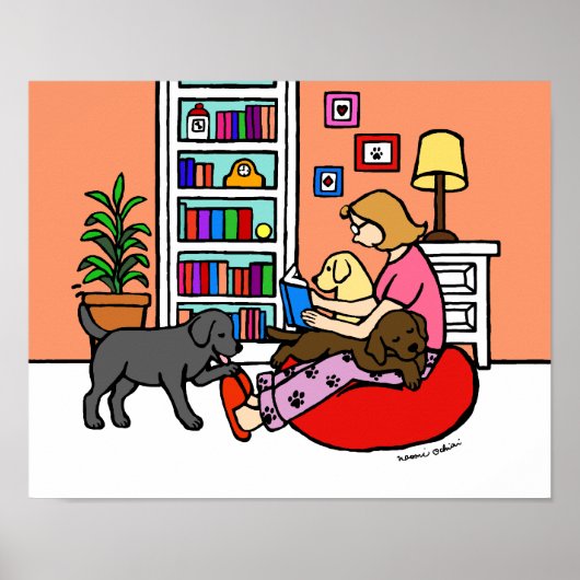 Labrador Mama Reading Cartoon Poster (Vorne)