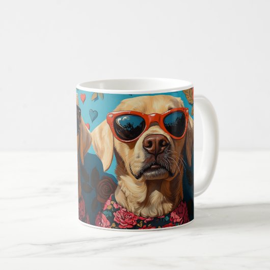 Labrador mit Herz-Rose Valentinstag Kaffeetasse (VorderseiteRechts)