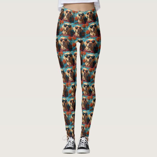 Labrador mit Herz-Rose Valentinstag Leggings (Vorderseite)