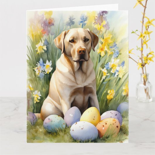 Labrador mit Ostereiern Karte (Gelbe Blume)