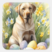 Labrador mit Ostereiern Quadratischer Aufkleber (Vorderseite)