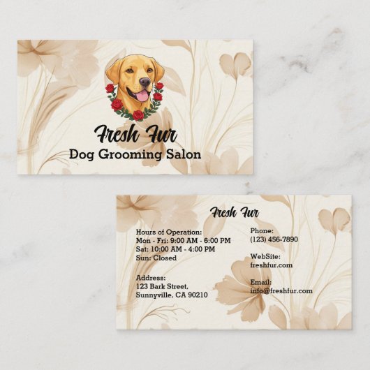 Labrador mit Rote Rosen. Hundebausalon Visitenkarte (Vorne/Hinten)