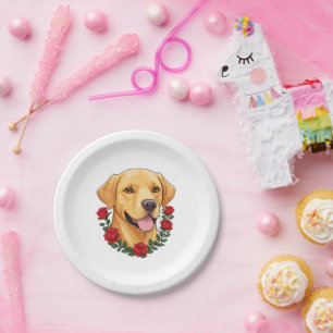 Labrador mit Rote Rosen Pappteller