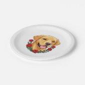 Labrador mit Rote Rosen Pappteller (Schrägansicht)