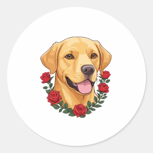 Labrador mit Rote Rosen Runder Aufkleber (Vorderseite)