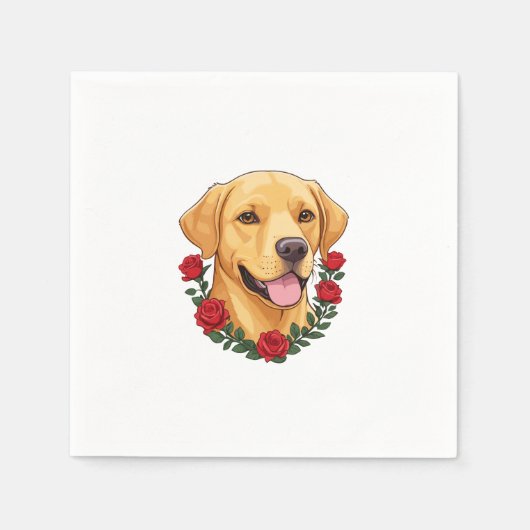 Labrador mit Rote Rosen Serviette (Vorderseite)