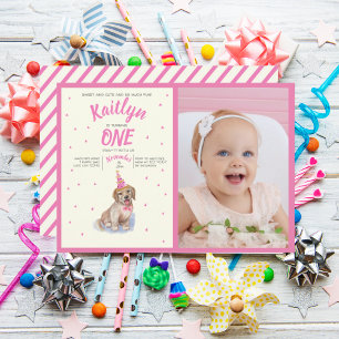 🐶 Labrador Pink Erster Geburtstag Foto Einladung