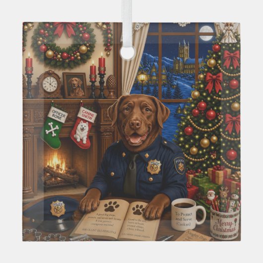 Labrador Polizeihund Urlaub Ornament Aus Glas (Vorderseite)