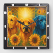 Labrador Puppies Colorful Art Quadratische Wanduhr (Vorderseite)