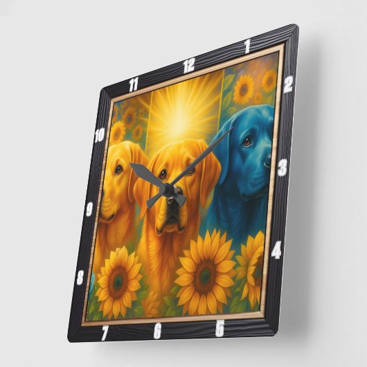 Labrador Puppies Colorful Art Quadratische Wanduhr (Winkel)