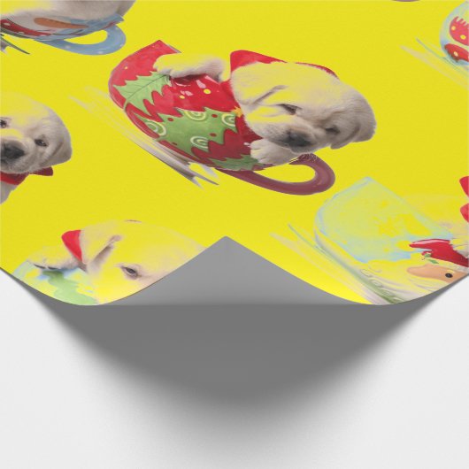 LABRADOR PUPPIES IN EINEM CUP CHRISTMAS GIFT WRAPP GESCHENKPAPIER (Ecke)