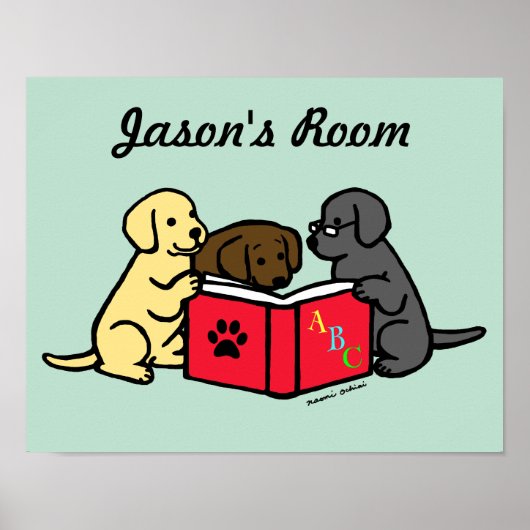 Labrador Puppies lesen Kinderzimmer Poster (Vorne)