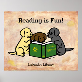 Labrador Puppies Lesen von Cartoon Poster