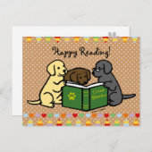 Labrador Puppies Lesen von Cartoon Postkarte (Vorne/Hinten)