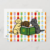 Labrador Puppies Lesen von Cartoon Postkarte (Vorne/Hinten)