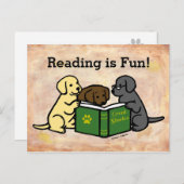 Labrador Puppies Lesen von Cartoon Postkarte (Vorne/Hinten)