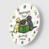 Labrador Puppies Reading Cartoon Große Wanduhr (Winkel)