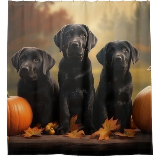 Labrador Puppy Autumn Delight Pumpkin Duschvorhang (Vorderseite)