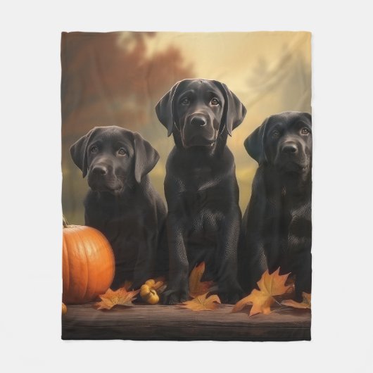 Labrador Puppy Autumn Delight Pumpkin Fleecedecke (Vorderseite)