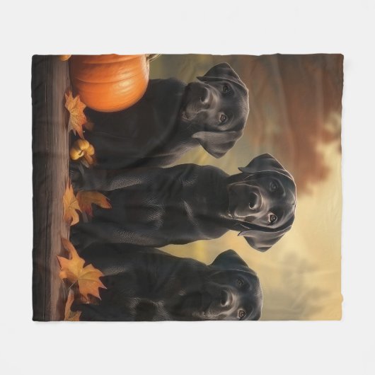 Labrador Puppy Autumn Delight Pumpkin Fleecedecke (Vorderseite (Horizontal))